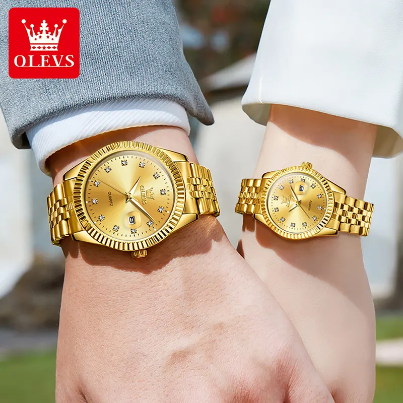 Olevs Gold Dial Gold-tone Couples Watch | 5526